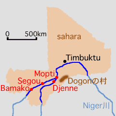 マリの旅の主要箇所の地図