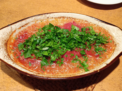 グラタン皿で作った鱈のトマト煮込み　漁師風