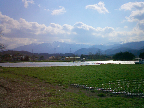 畑から蔵王を望む