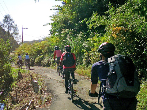 細い舗装路を行く