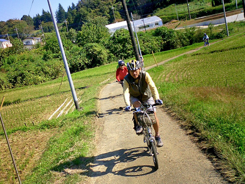 田んぼの中を行く