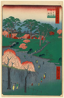名所江戸百景『日暮里寺院の林泉』（安政四年（1857）二月　春の部）