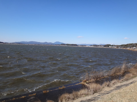 荒れた湖と筑波山