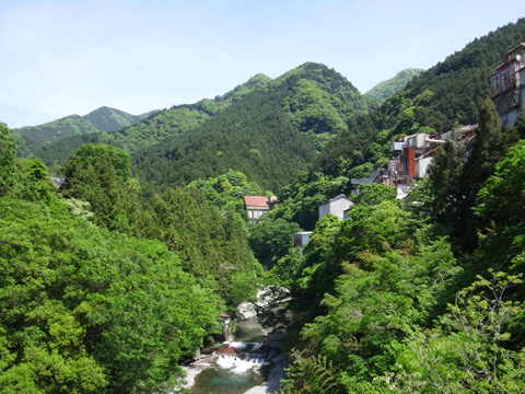 北氷川橋から見る日原川と北の山
