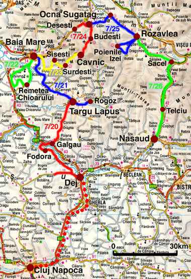 マラムレシュ地方の走行ルート地図