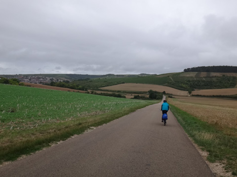 空っぽの穀物畑の中を行く