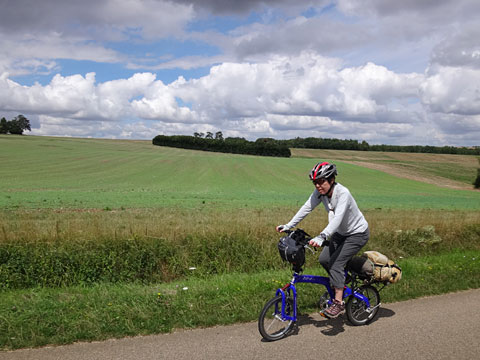 牧草地の中を走る