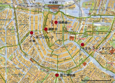 地図ベース：インフォメーションで買った自転車マップ（中心部のみ掲載）グリーンがお勧め自転車ルート